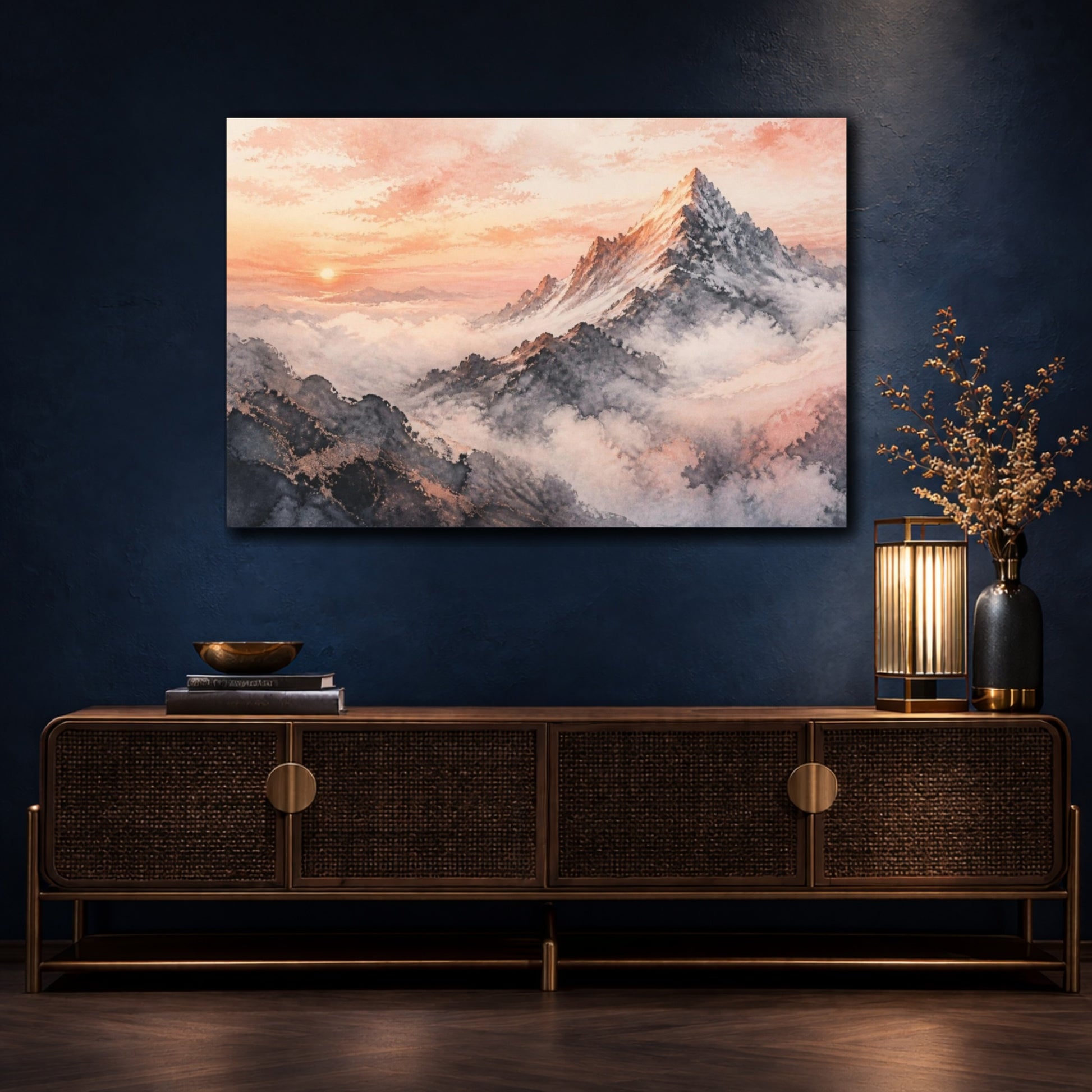 Mockup 4. Rose-Gold Mountain Dawn shown as canvas print