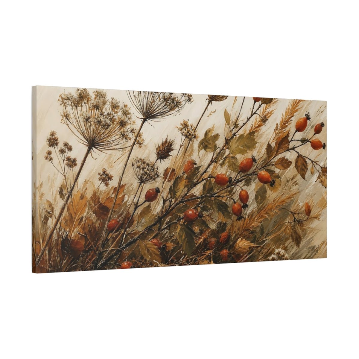 Rose Hips Floral Rosehip Botanical Canvas Print Wall Art – Living Room Decor, Above Fireplace - YesArtYes