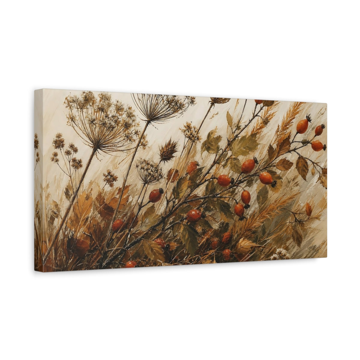 Side Mockup 3. Rose Hips Floral Rosehip Botanical shown as canvas print