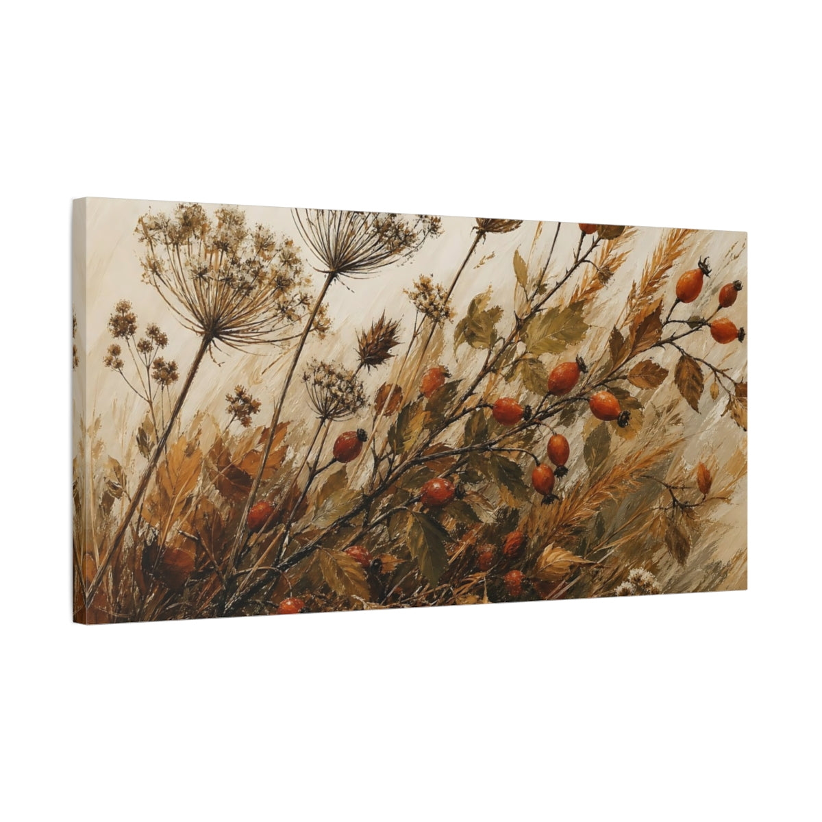 Side Mockup 1. Rose Hips Floral Rosehip Botanical shown as canvas print