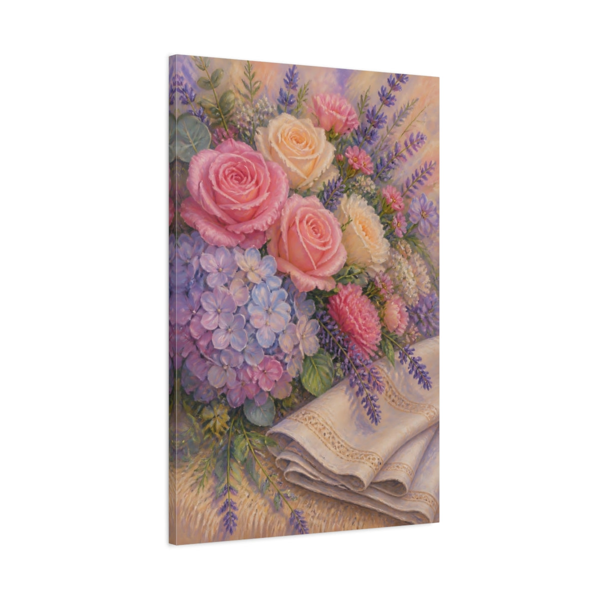 Main Mockup. Roses & Lavender Flowers shown as canvas print