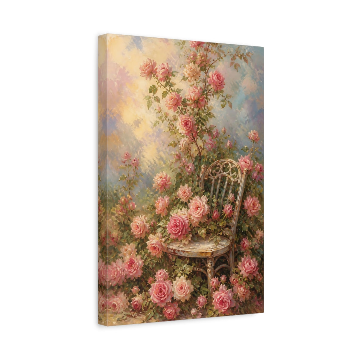 Side Mockup 4. Roses And Garden Flowers shown as canvas print