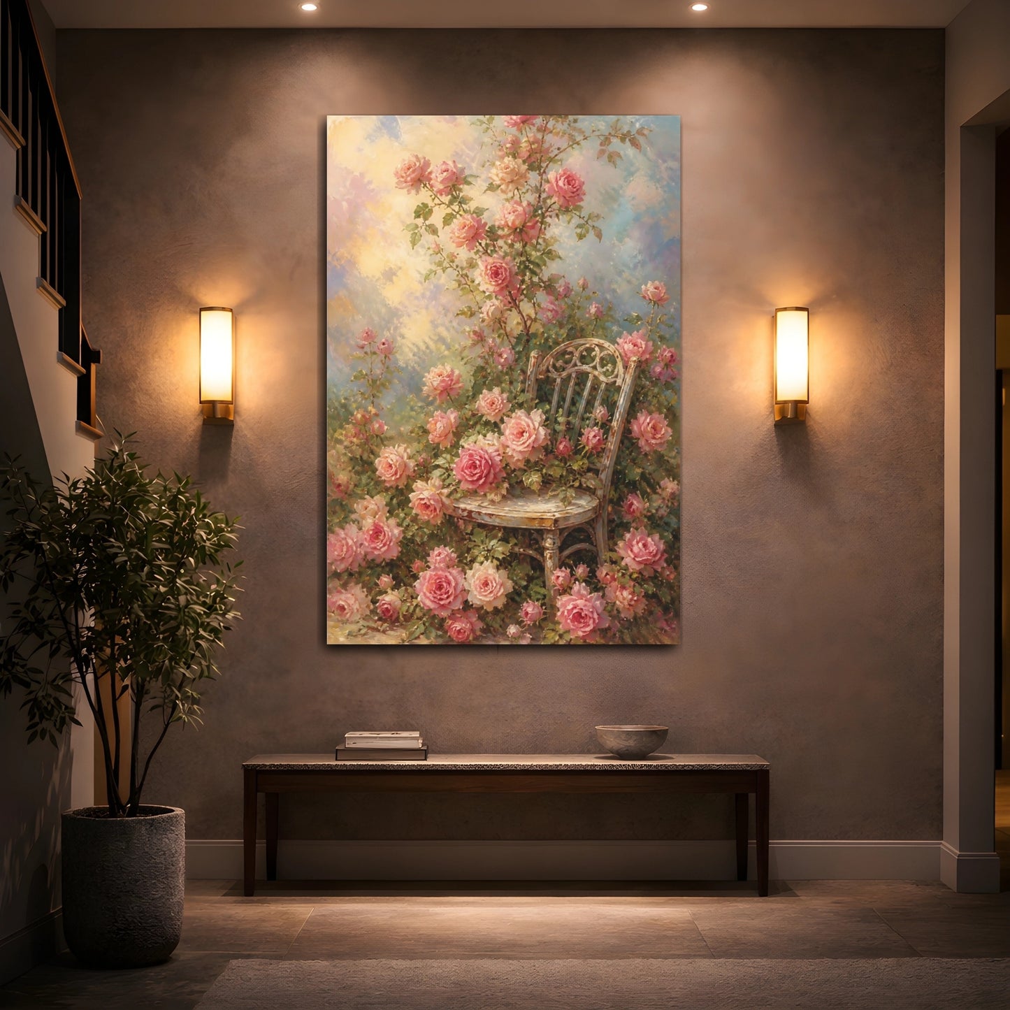 Mockup 2. Roses And Garden Flowers shown as canvas print