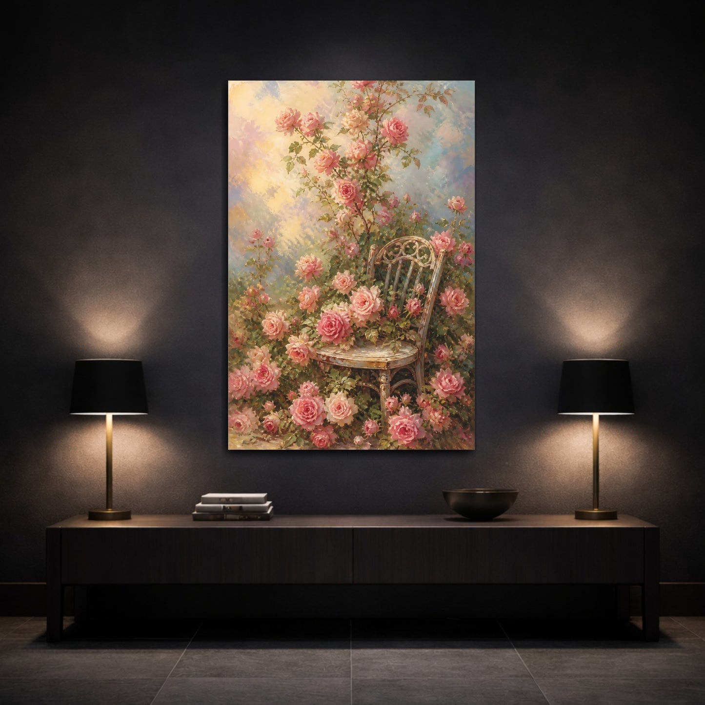 Mockup 3. Roses And Garden Flowers shown as canvas print