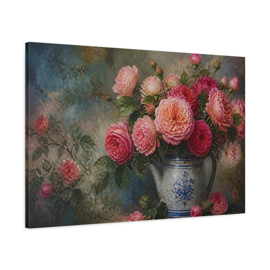 Main Mockup. Roses In Blue Pitcher shown as canvas print