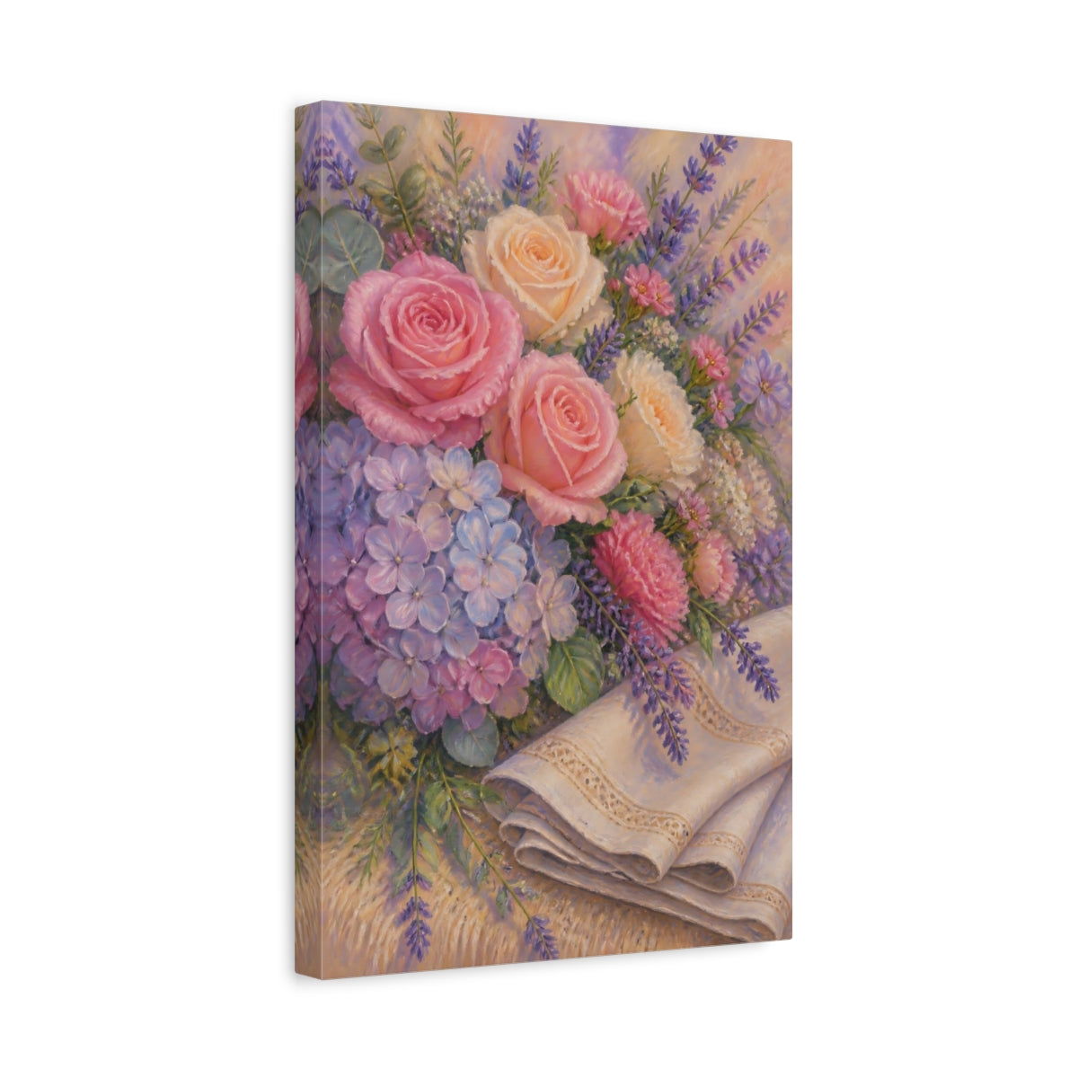 Side Mockup 4. Roses & Lavender Flowers shown as canvas print