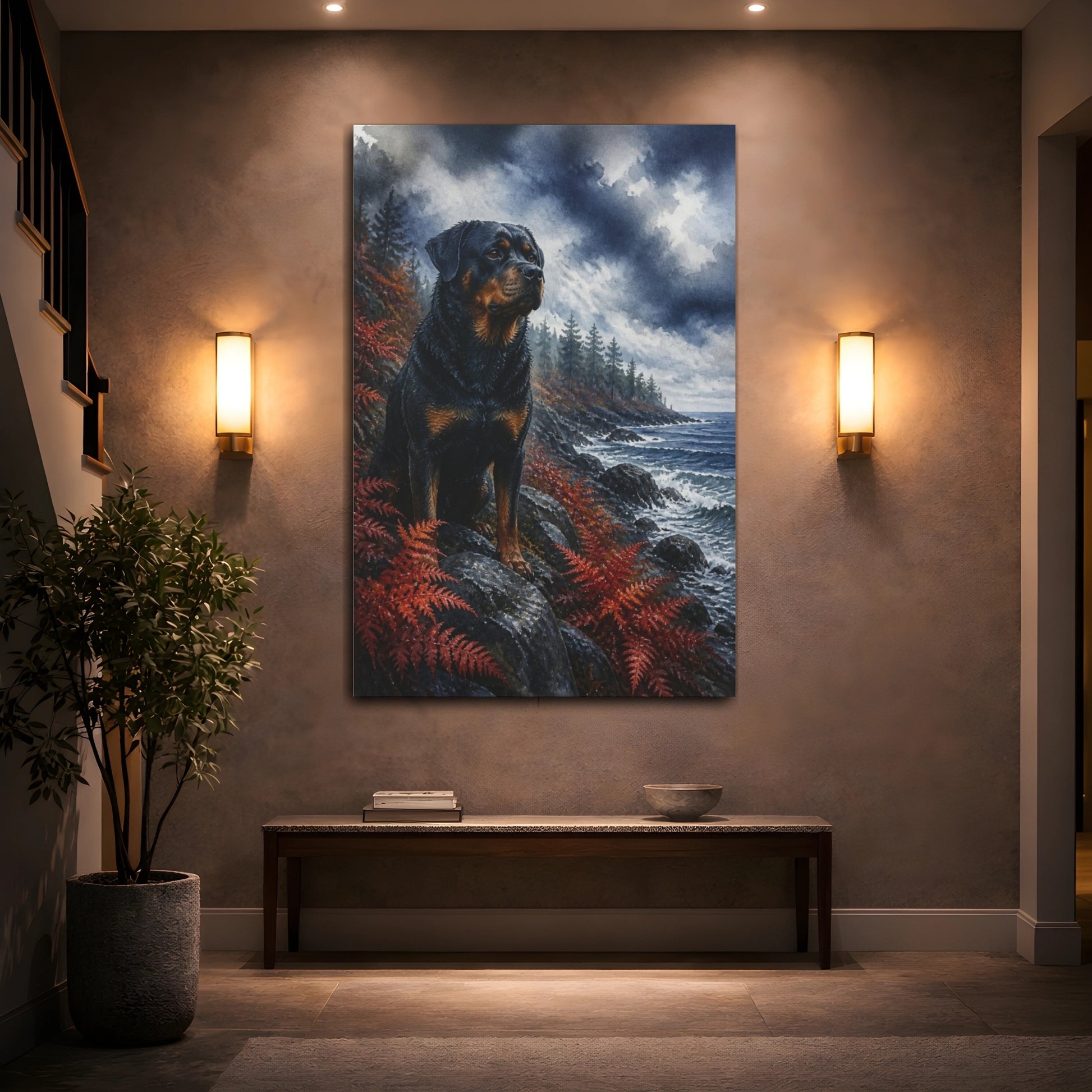 Mockup 2. Rottweiler Pets By The Coast shown as canvas print