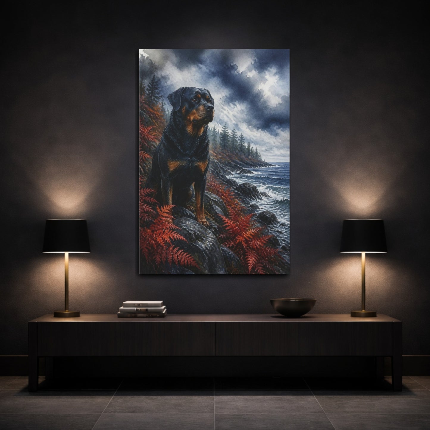 Mockup 3. Rottweiler Pets By The Coast shown as canvas print