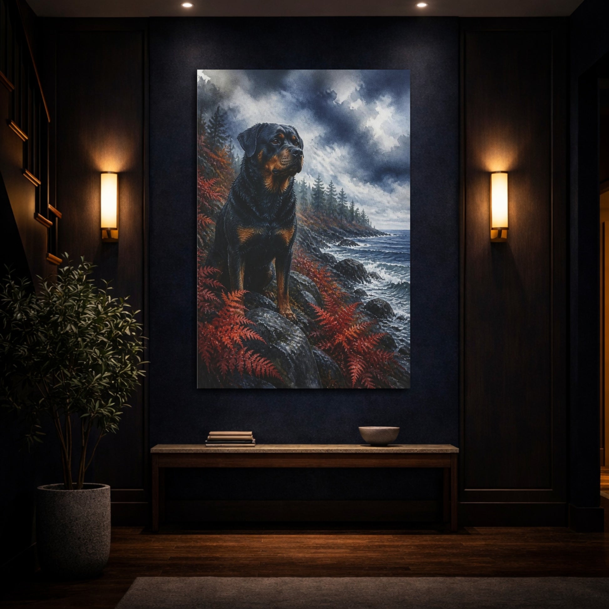 Mockup 4. Rottweiler Pets By The Coast shown as canvas print