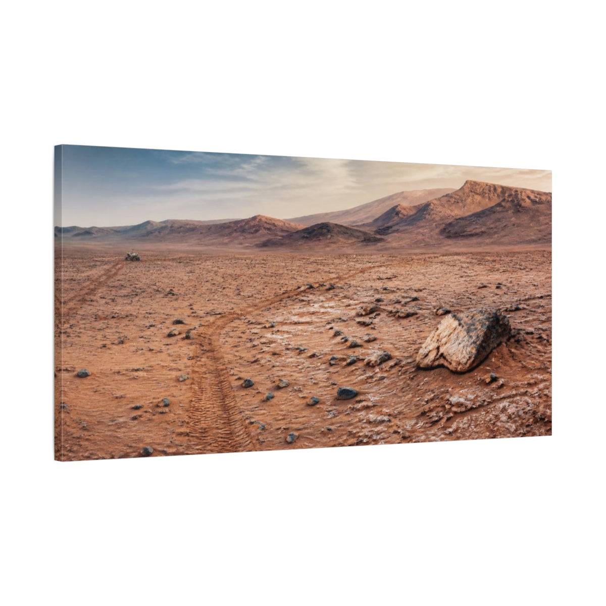 Main Mockup. Rover Tracks On Mars shown as canvas print