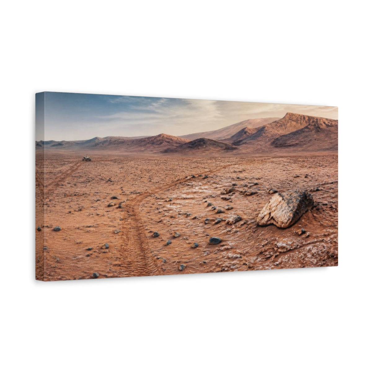 Side Mockup 3. Rover Tracks On Mars shown as canvas print