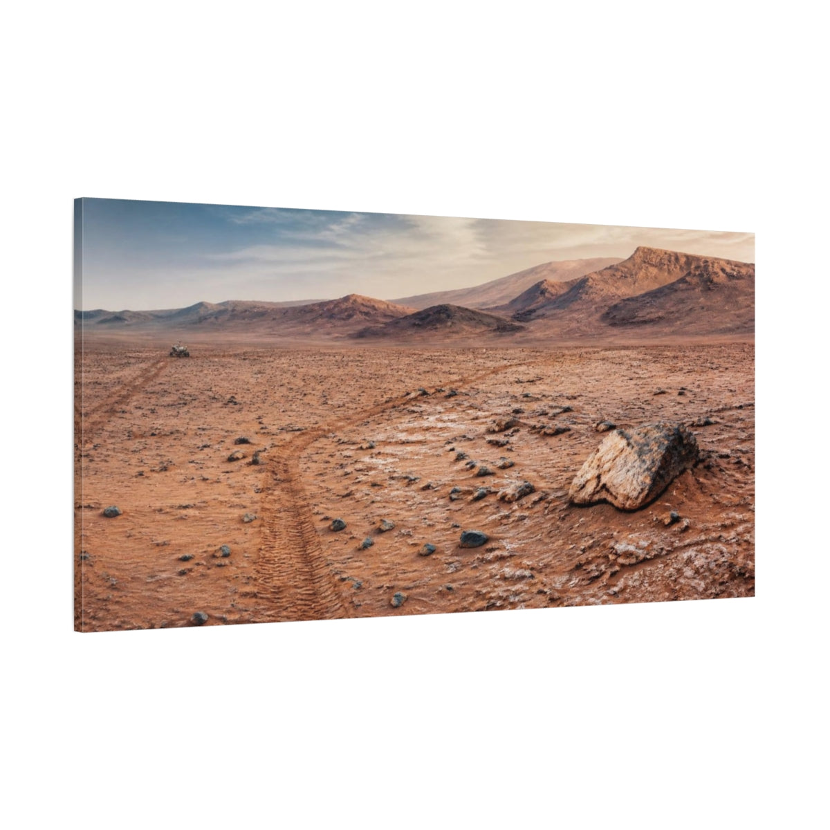 Side Mockup 2. Rover Tracks On Mars shown as canvas print
