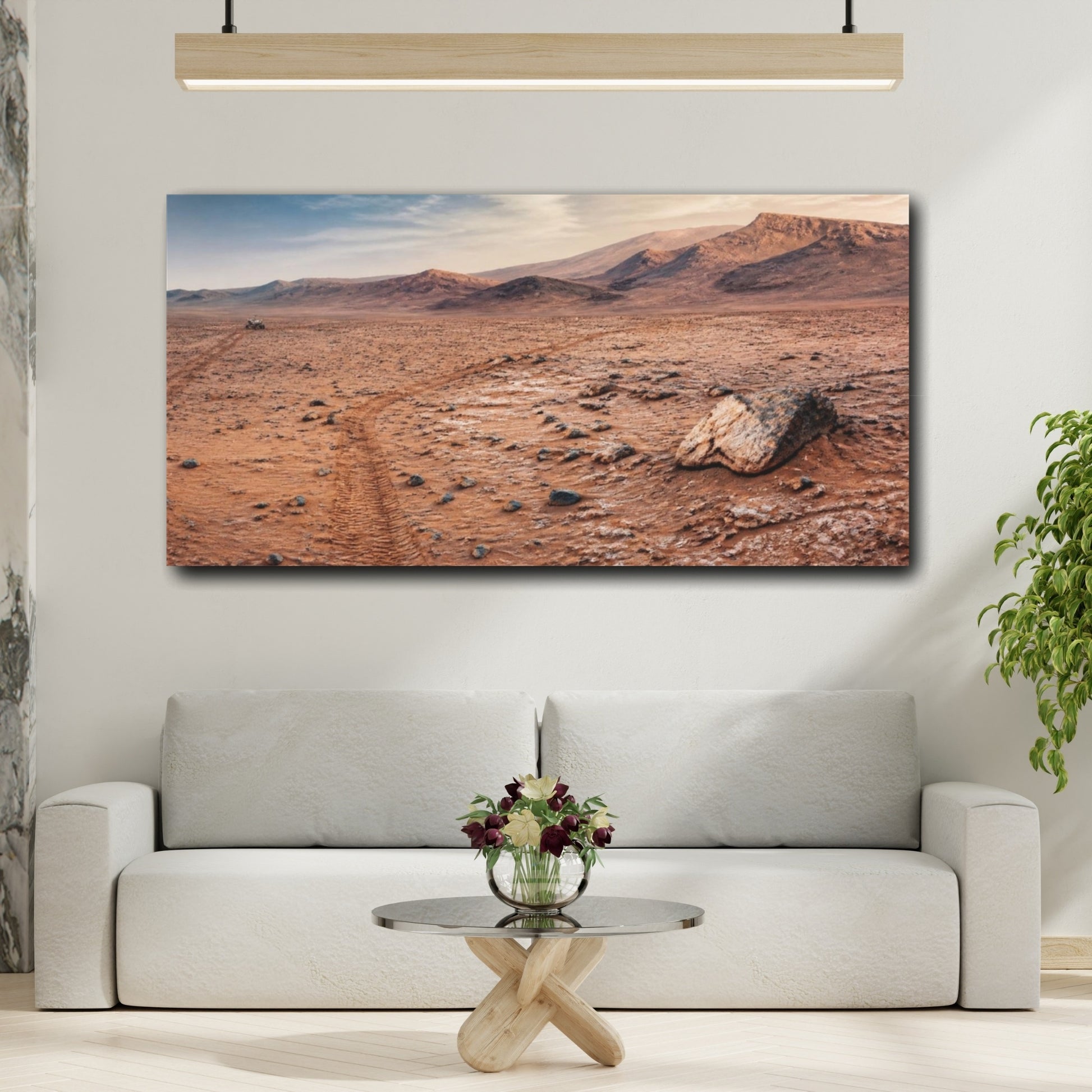 Mockup 2. Rover Tracks On Mars shown as canvas print