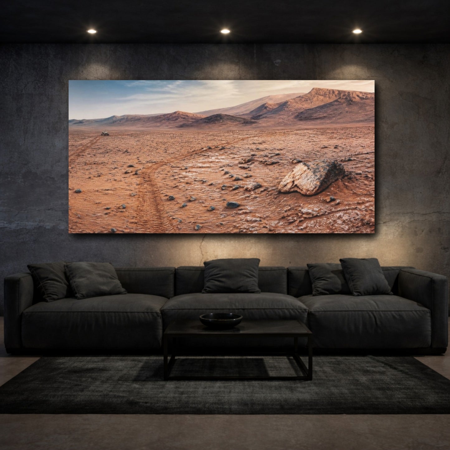 Mockup 3. Rover Tracks On Mars shown as canvas print