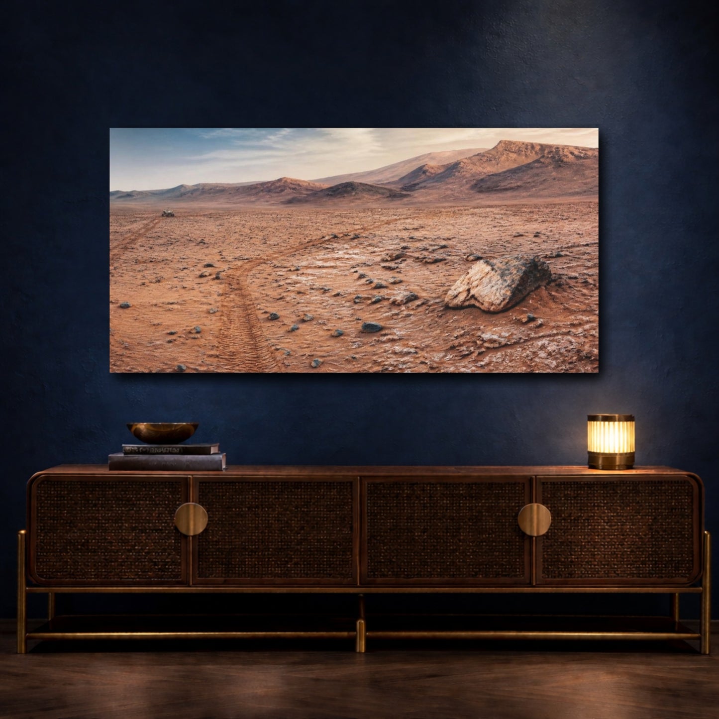 Mockup 4. Rover Tracks On Mars shown as canvas print