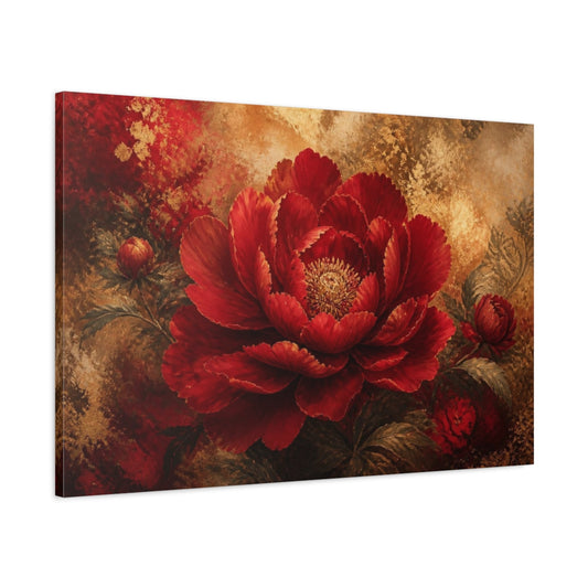 Main Mockup. Ruby Bloom In Gold shown as canvas print
