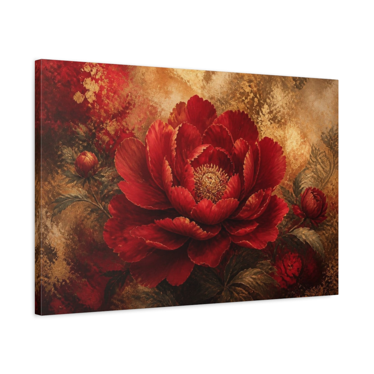 Side Mockup 2. Ruby Bloom In Gold shown as canvas print
