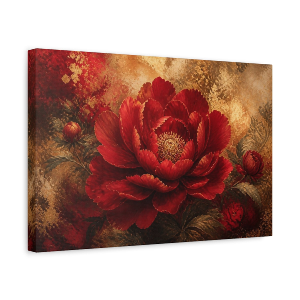 Side Mockup 4. Ruby Bloom In Gold shown as canvas print