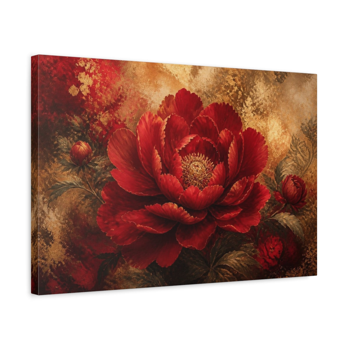 Side Mockup 3. Ruby Bloom In Gold shown as canvas print