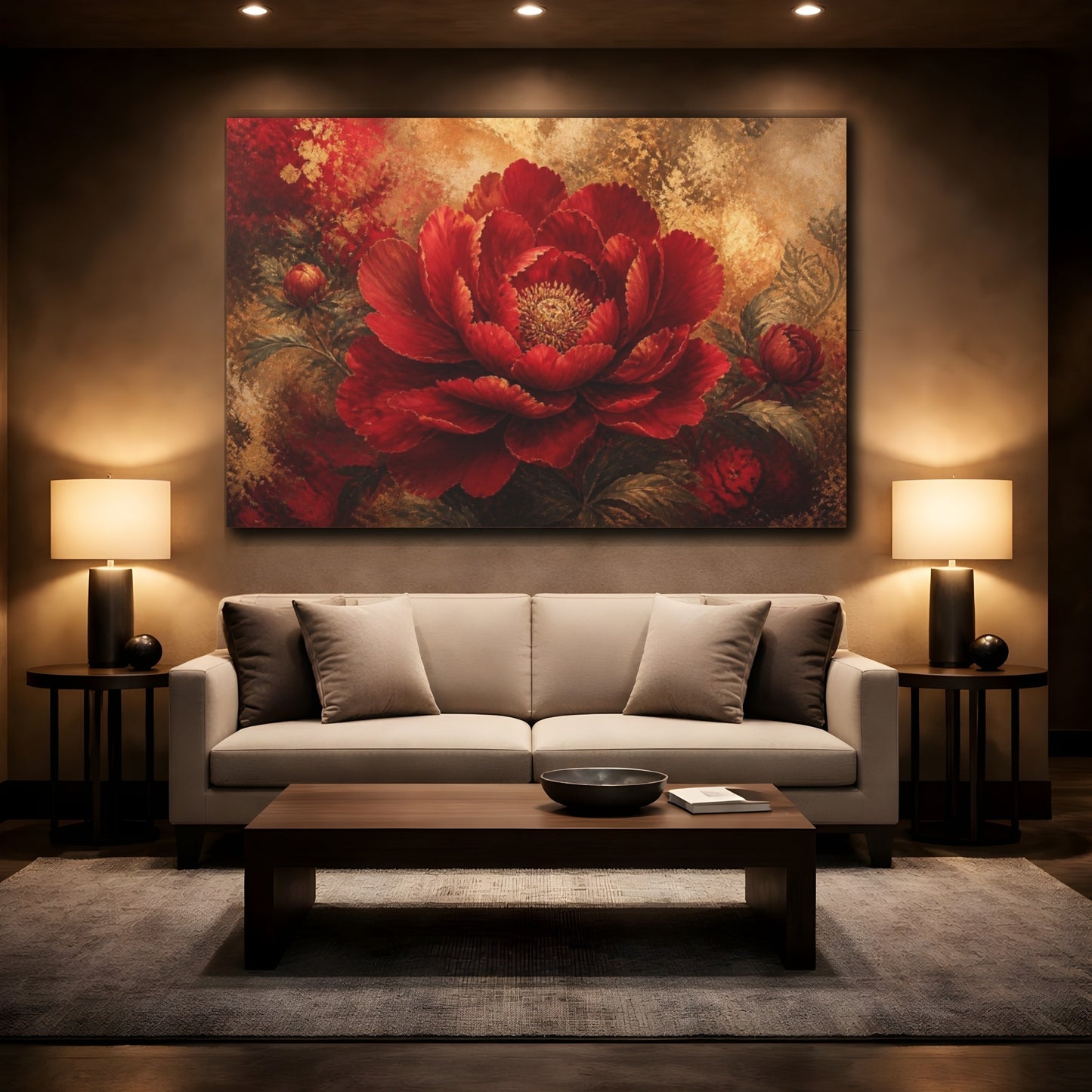 Mockup 2. Ruby Bloom In Gold shown as canvas print