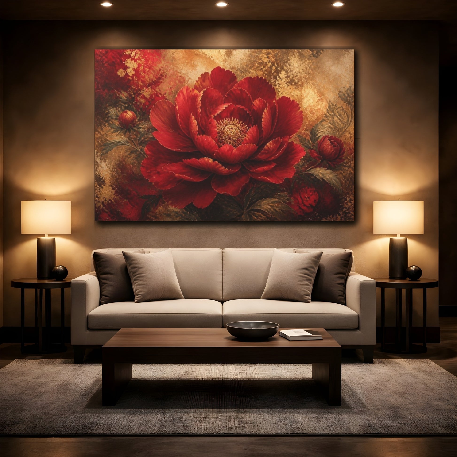 Mockup 2. Ruby Bloom In Gold shown as canvas print