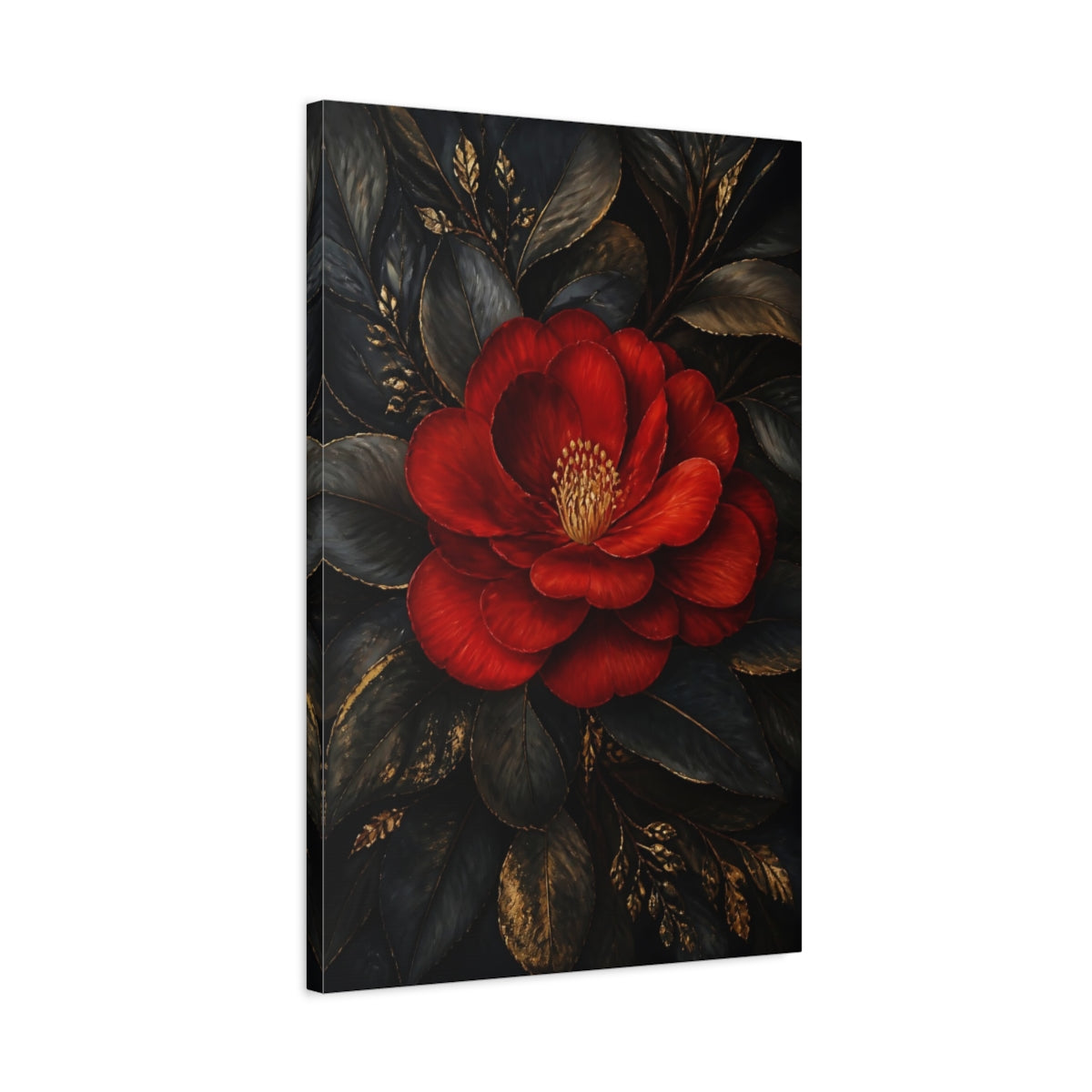 Side Mockup 2. Ruby Camellia Flower shown as canvas print