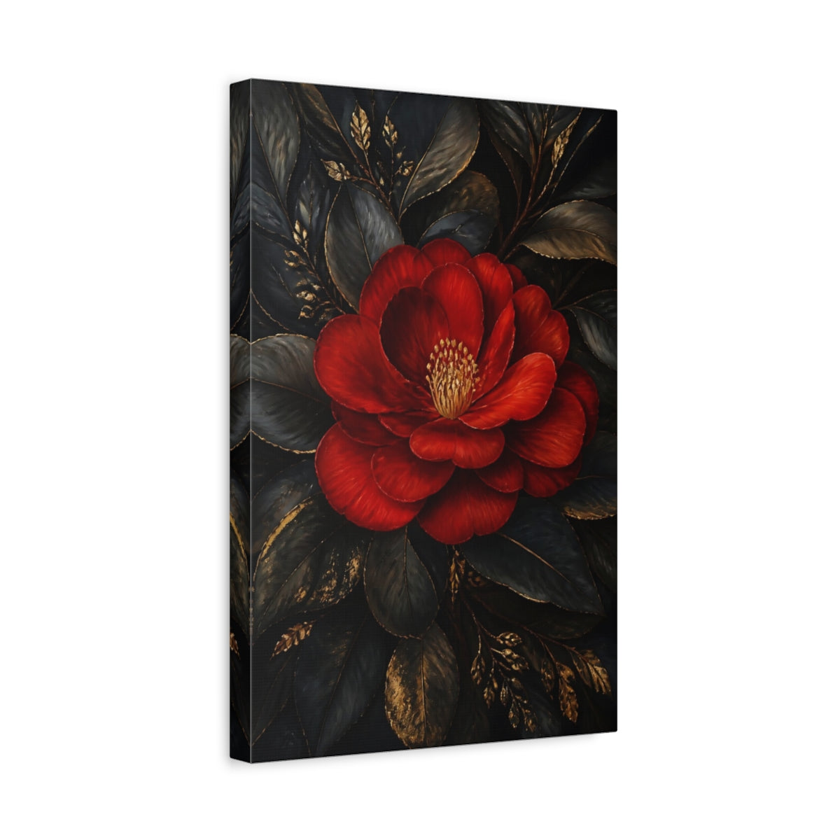 Side Mockup 4. Ruby Camellia Flower shown as canvas print