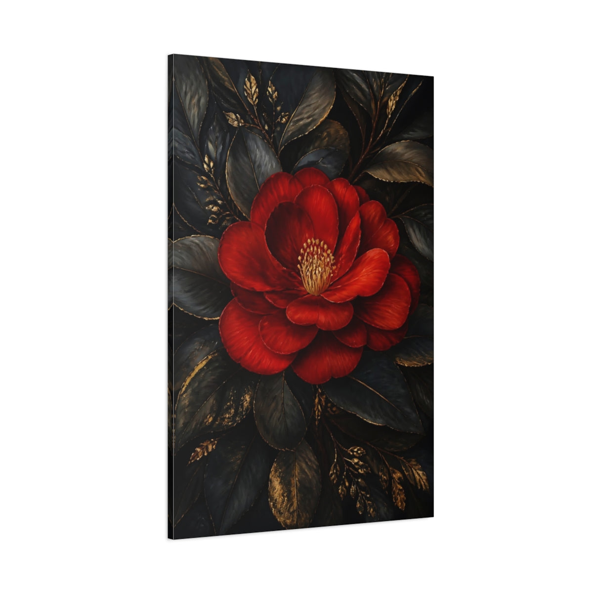 Side Mockup 1. Ruby Camellia Flower shown as canvas print
