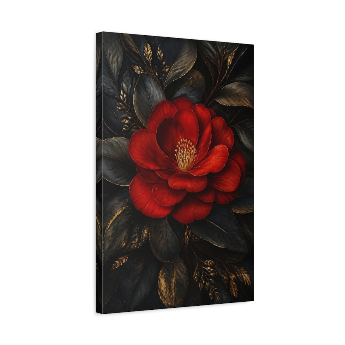 Side Mockup 3. Ruby Camellia Flower shown as canvas print