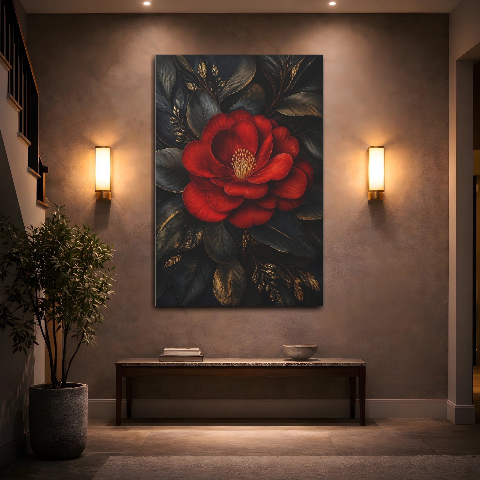 Mockup 2. Ruby Camellia Flower shown as canvas print
