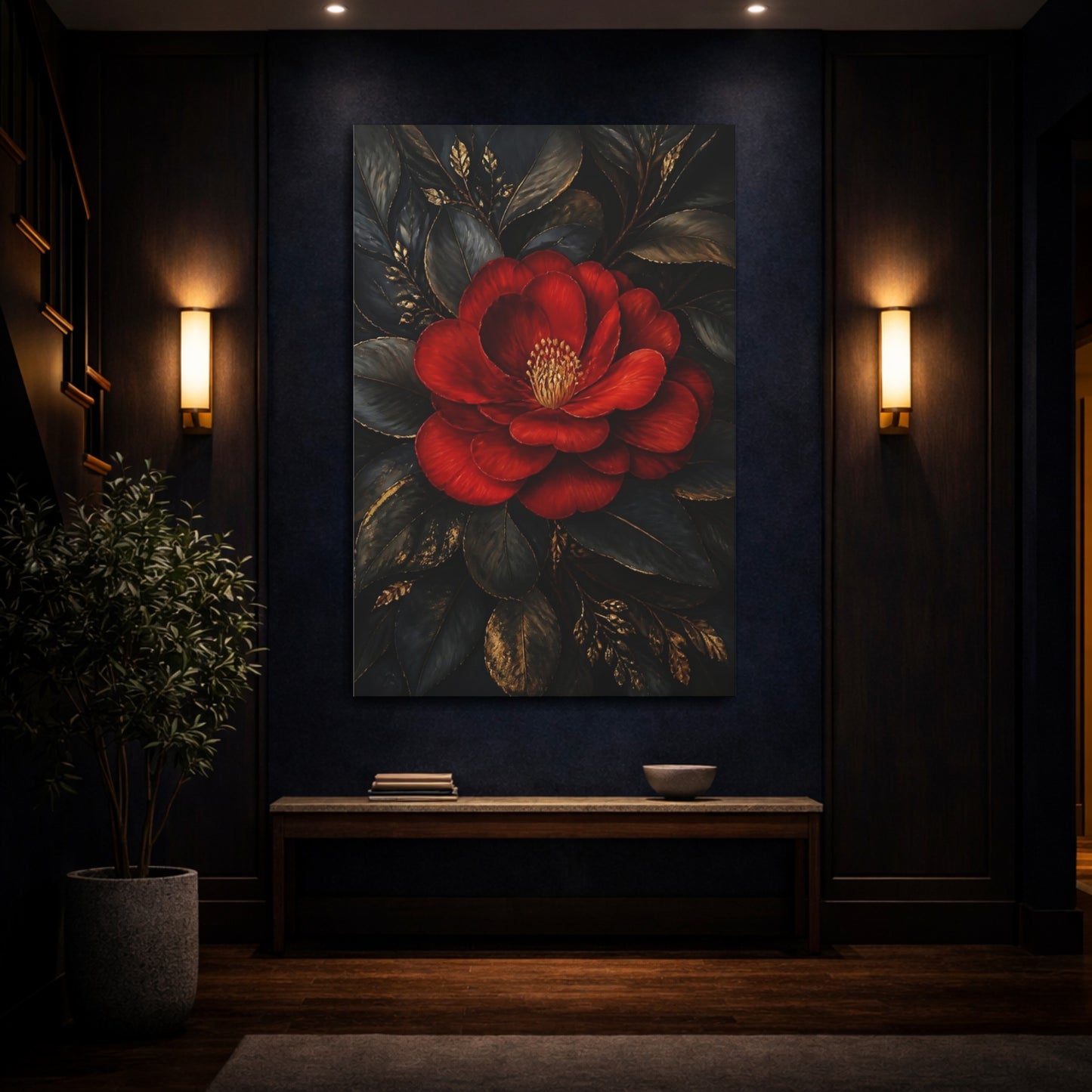 Mockup 4. Ruby Camellia Flower shown as canvas print