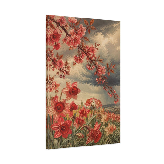 Main Mockup. Ruby Daffodil Flowers shown as canvas print