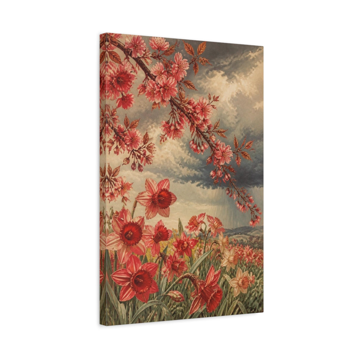 Side Mockup 3. Ruby Daffodil Flowers shown as canvas print