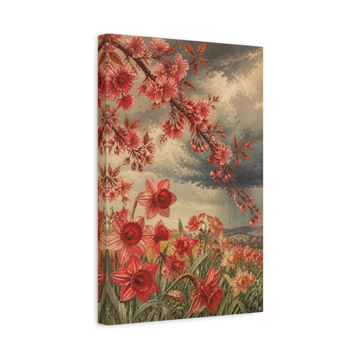 Side Mockup 4. Ruby Daffodil Flowers shown as canvas print