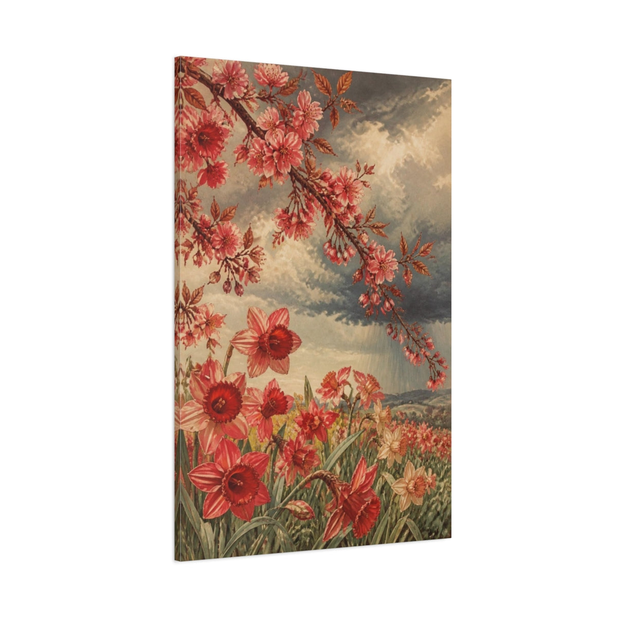 Side Mockup 1. Ruby Daffodil Flowers shown as canvas print