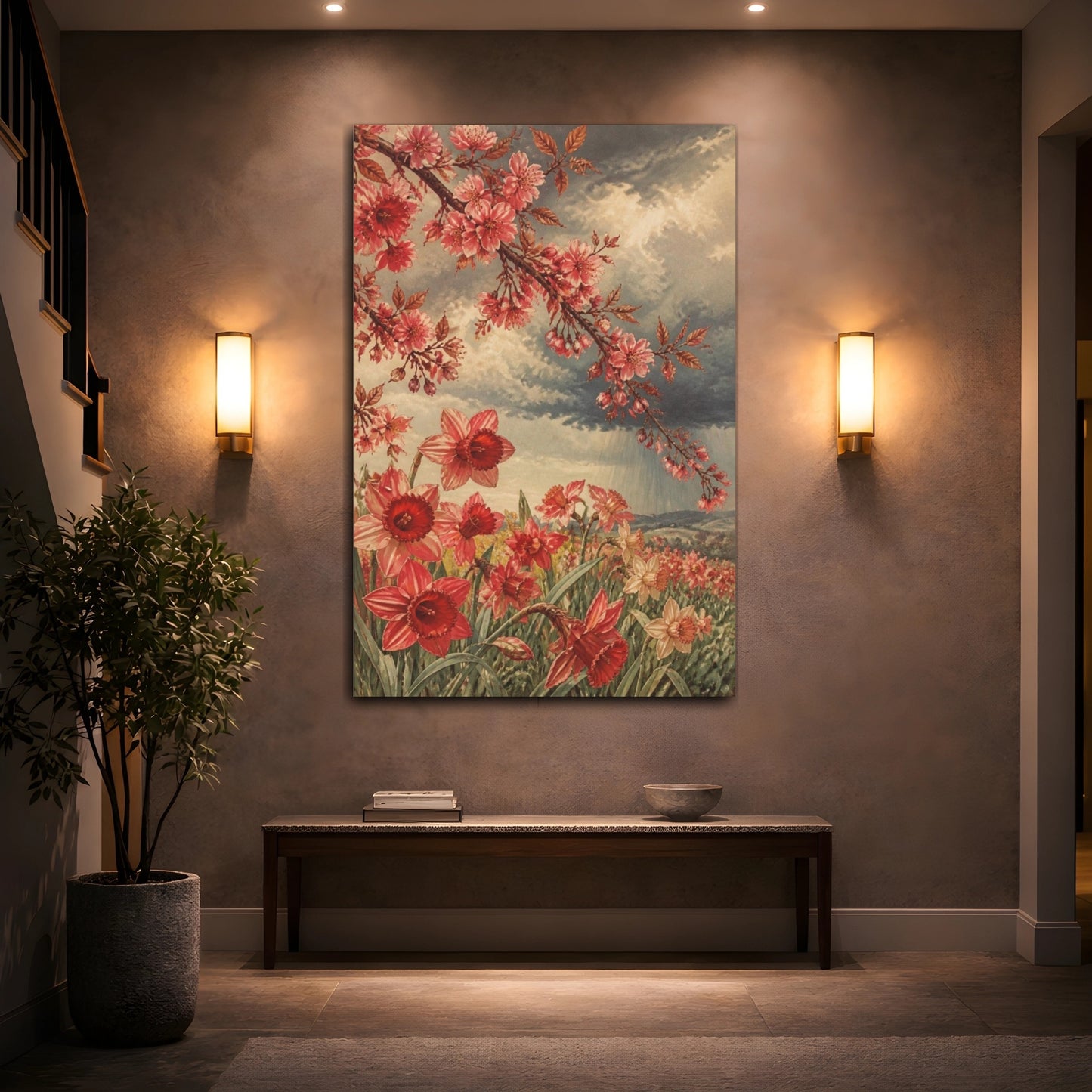 Mockup 2. Ruby Daffodil Flowers shown as canvas print