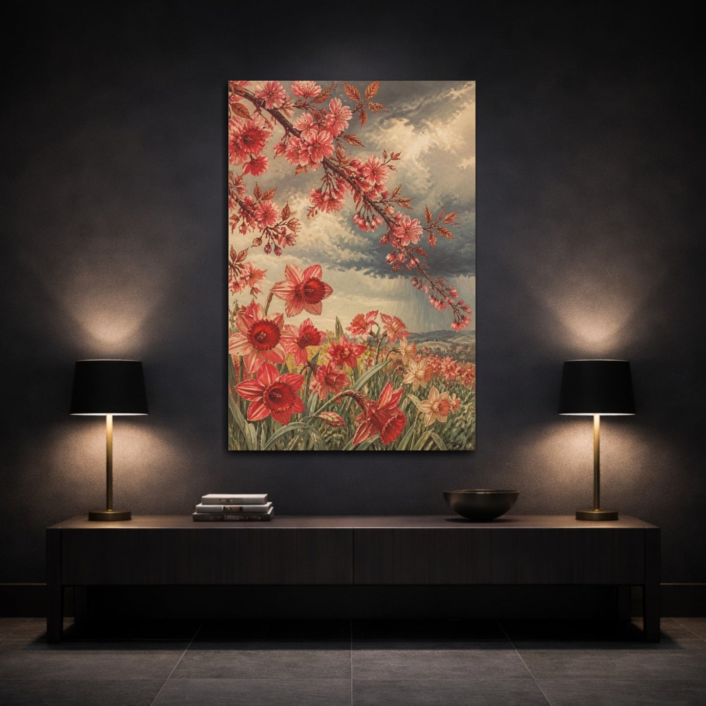 Mockup 3. Ruby Daffodil Flowers shown as canvas print
