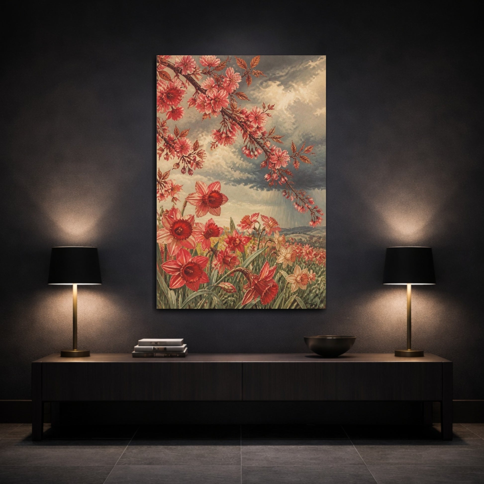 Mockup 3. Ruby Daffodil Flowers shown as canvas print
