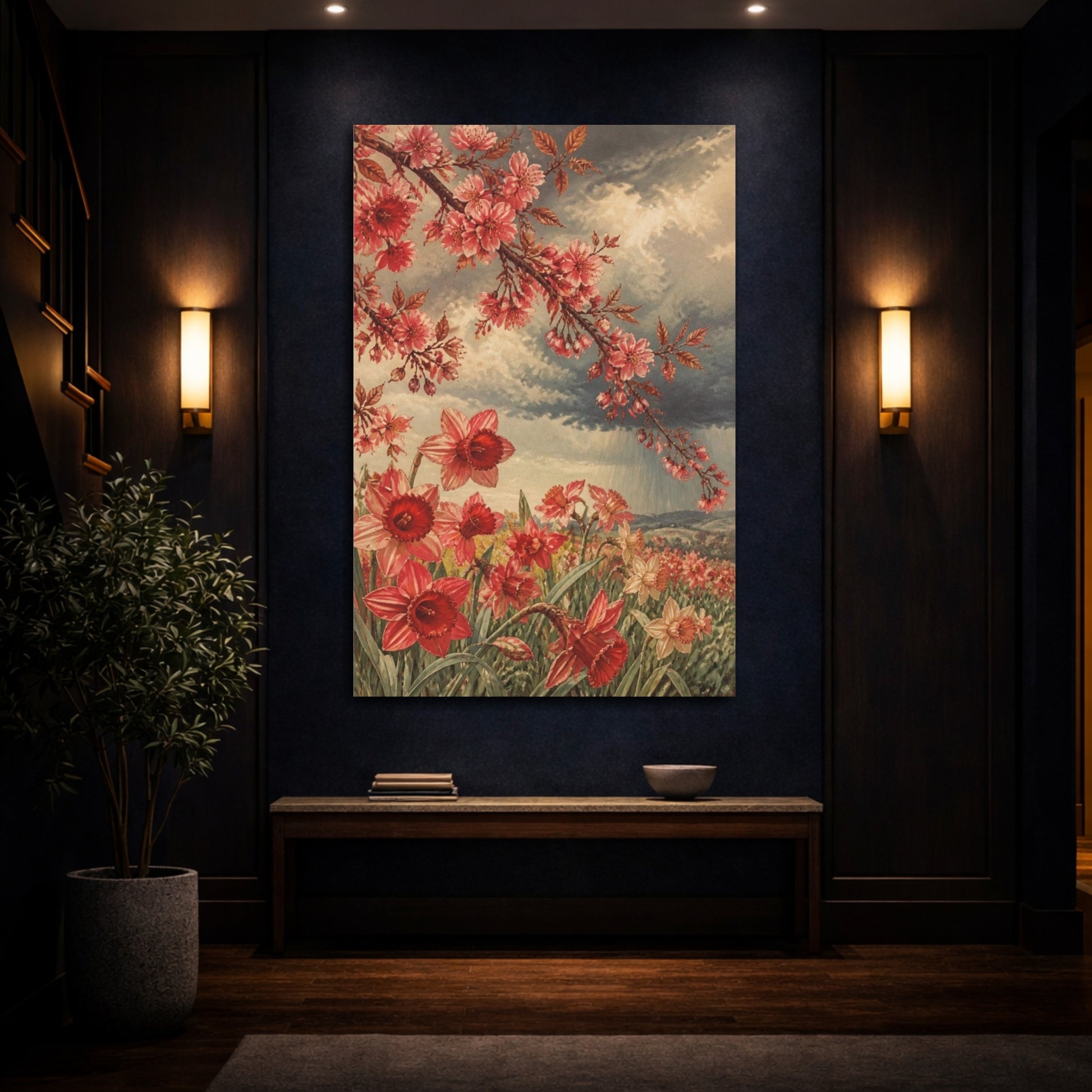 Mockup 4. Ruby Daffodil Flowers shown as canvas print
