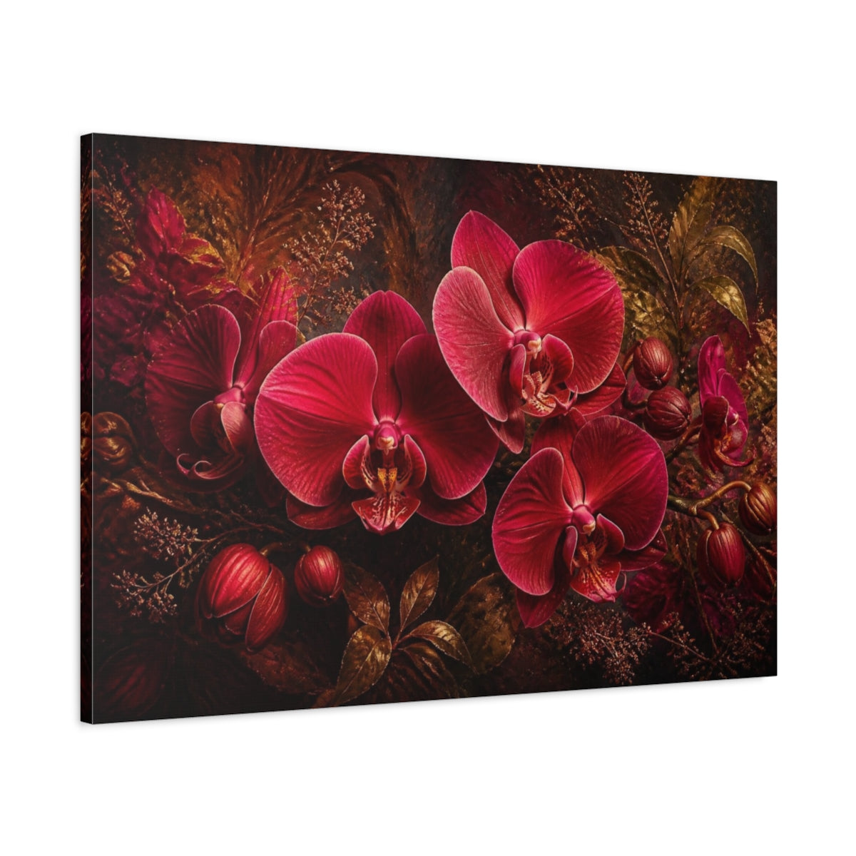 Main Mockup. Ruby Orchid Floral Study shown as canvas print