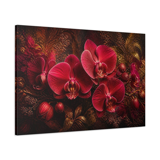 Main Mockup. Ruby Orchid Floral Study shown as canvas print