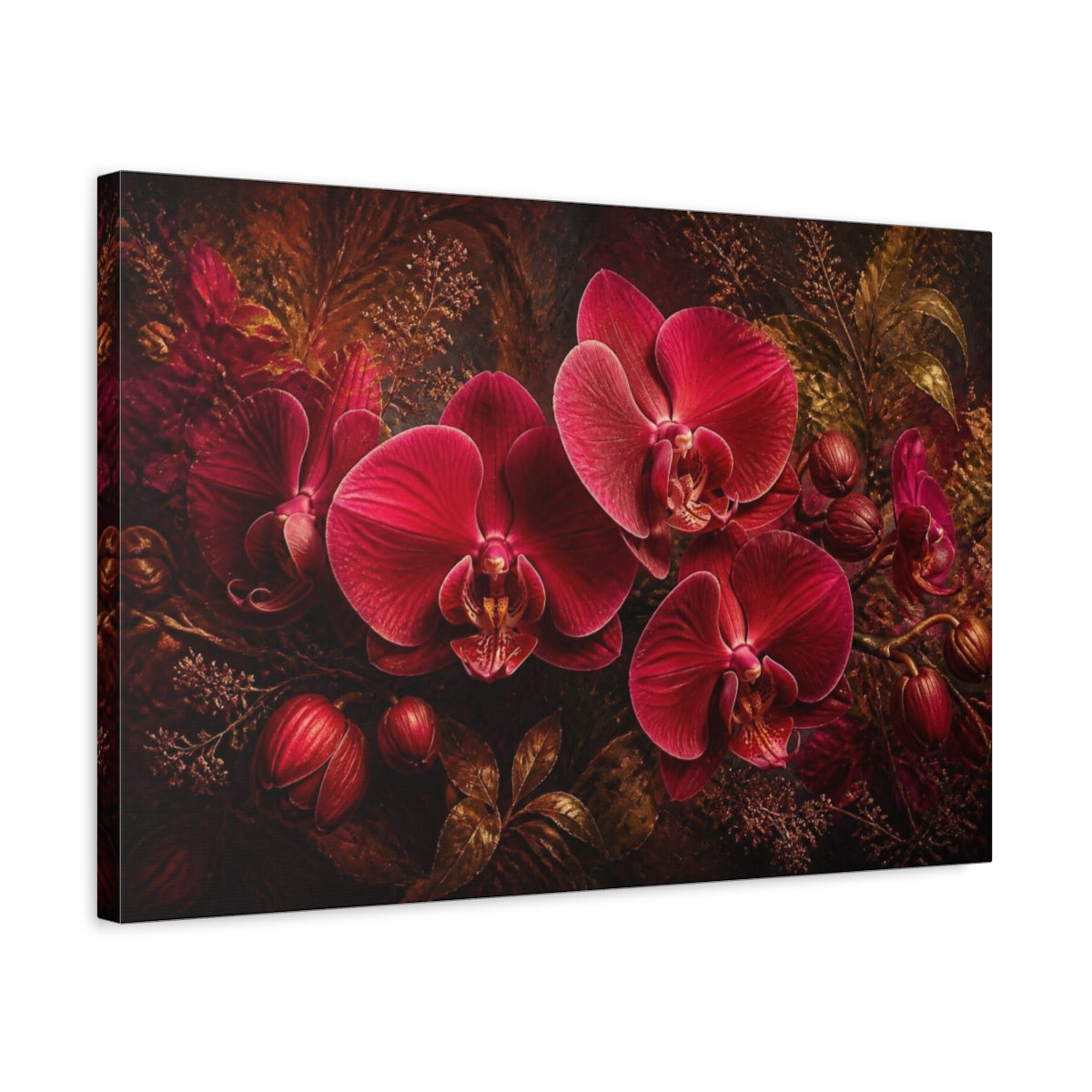 Side Mockup 3. Ruby Orchid Floral Study shown as canvas print