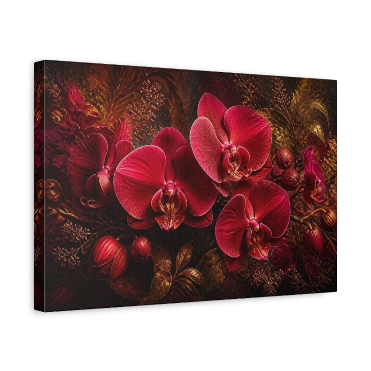 Side Mockup 4. Ruby Orchid Floral Study shown as canvas print