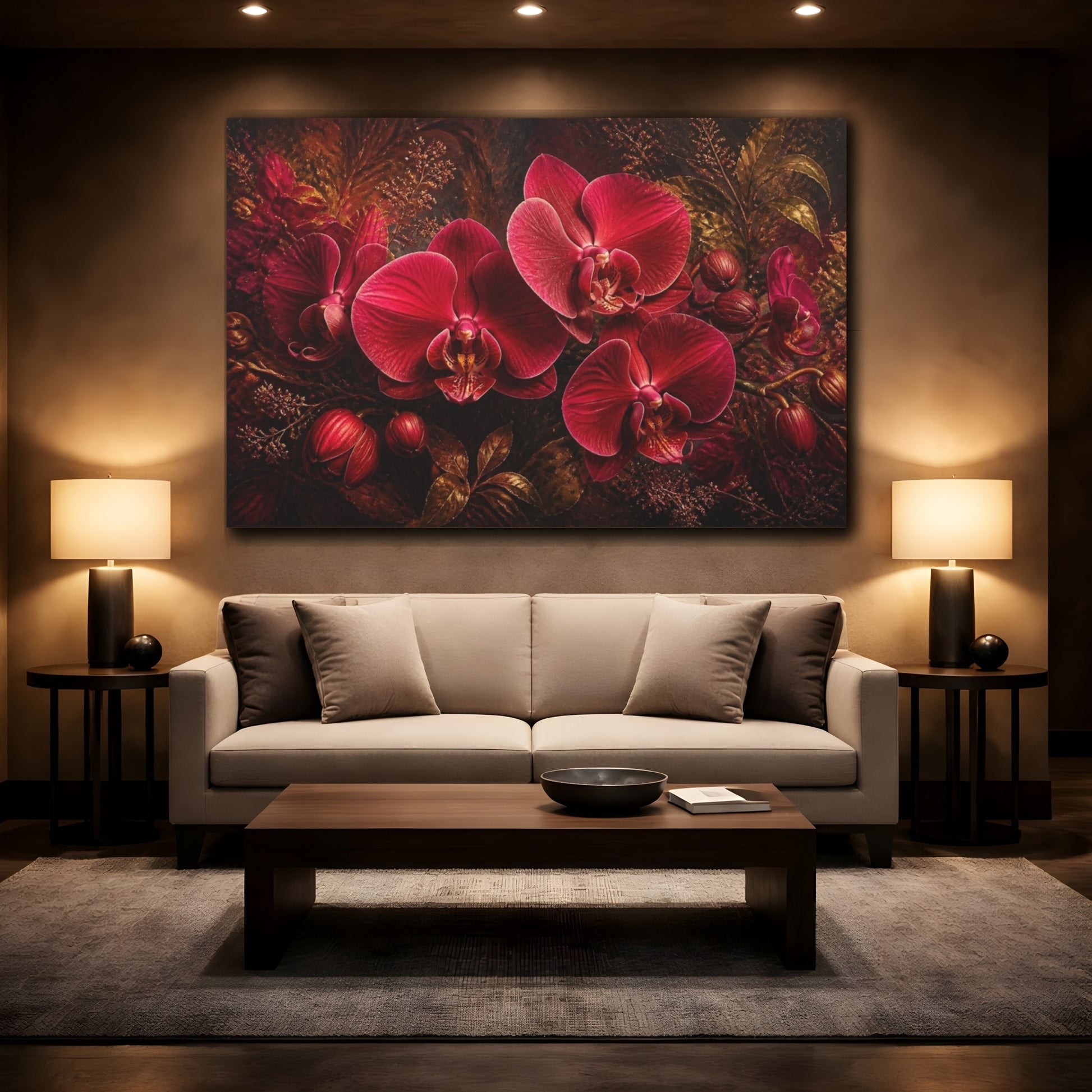 Mockup 2. Ruby Orchid Floral Study shown as canvas print