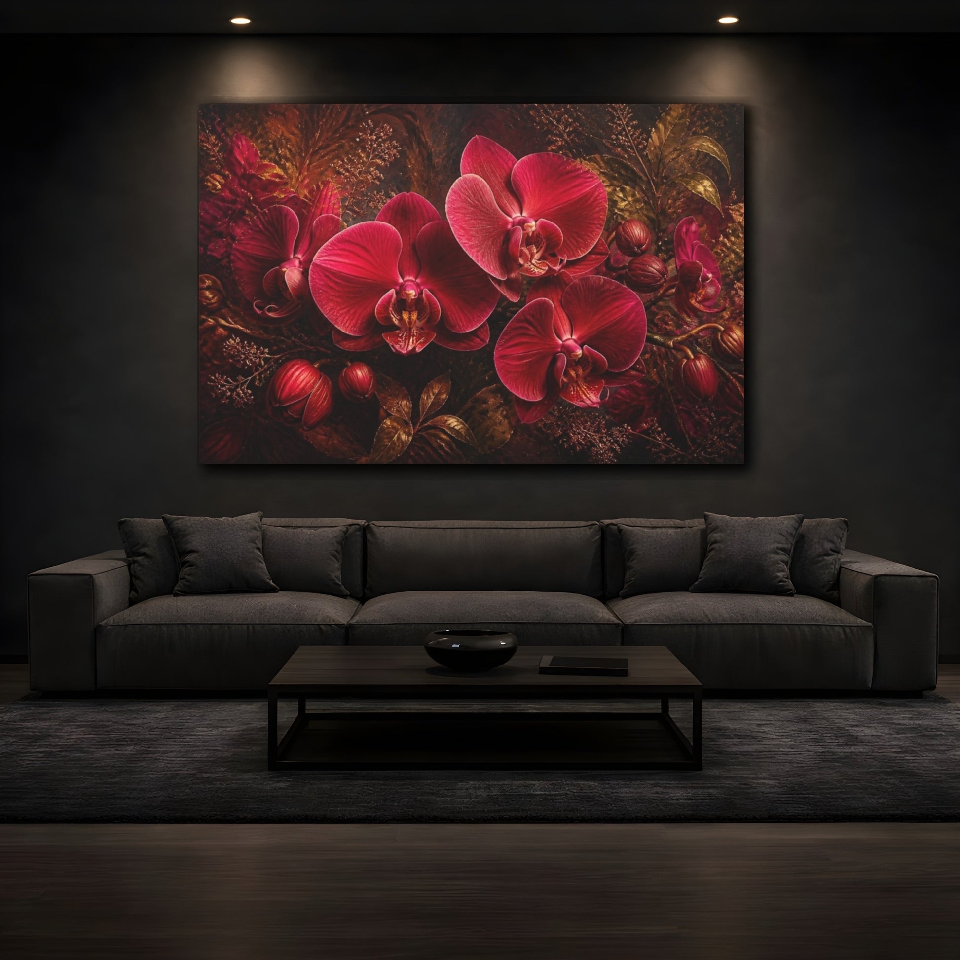 Mockup 3. Ruby Orchid Floral Study shown as canvas print