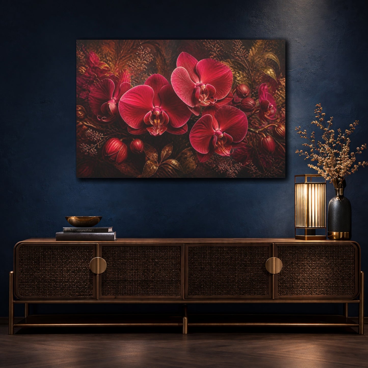 Mockup 4. Ruby Orchid Floral Study shown as canvas print