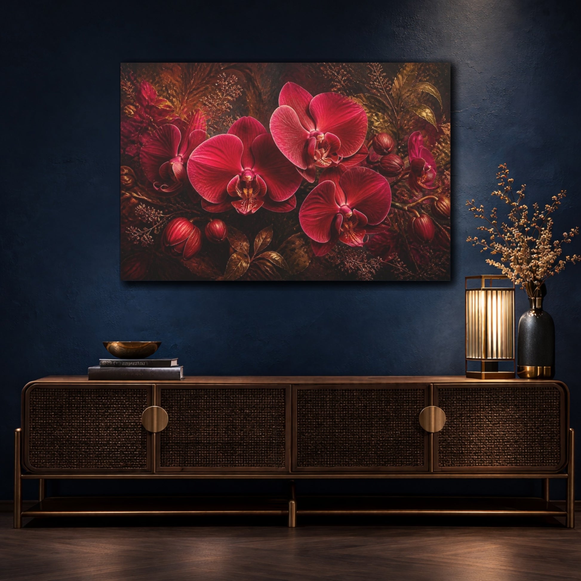 Mockup 4. Ruby Orchid Floral Study shown as canvas print