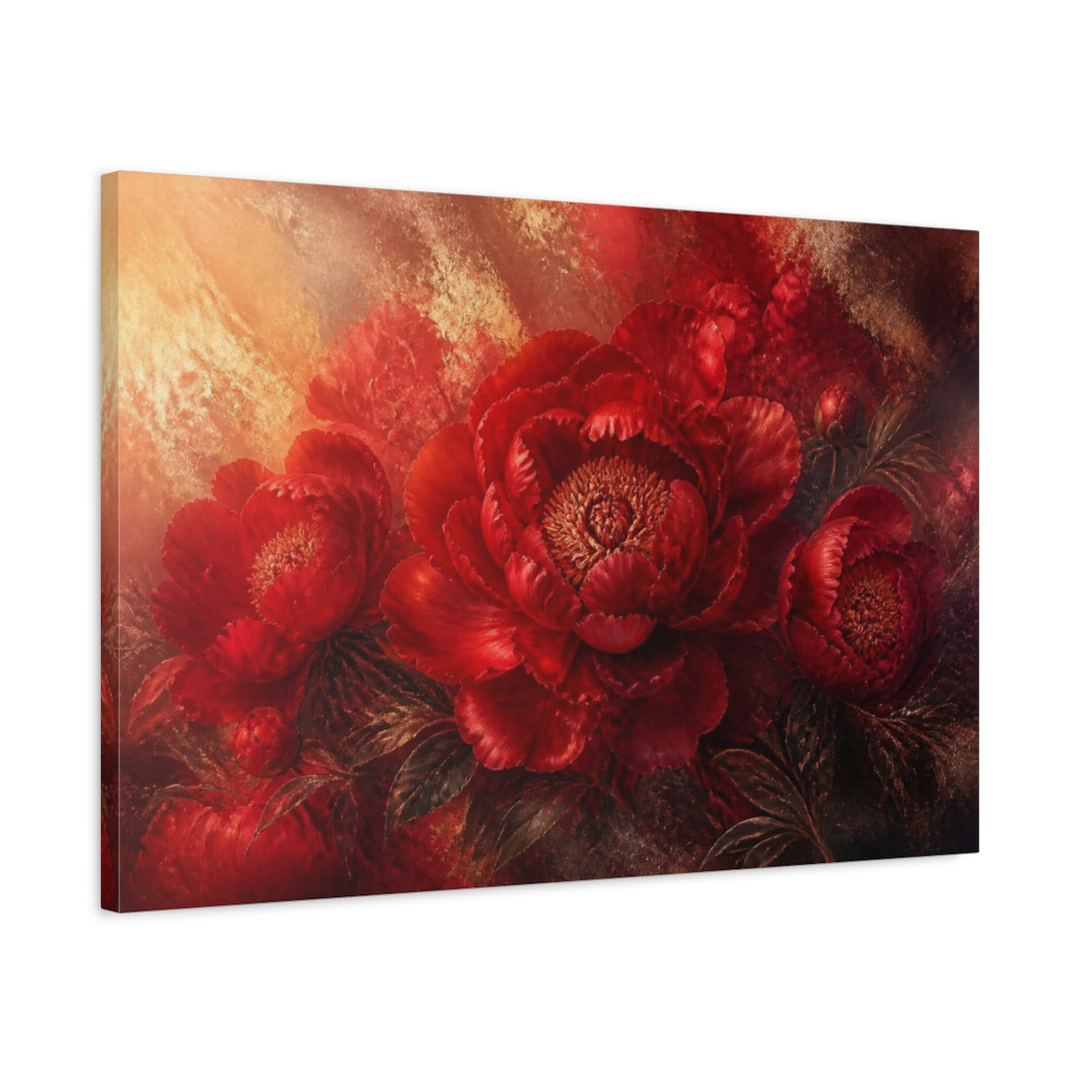 Side Mockup 2. Ruby Peony Bloom shown as canvas print