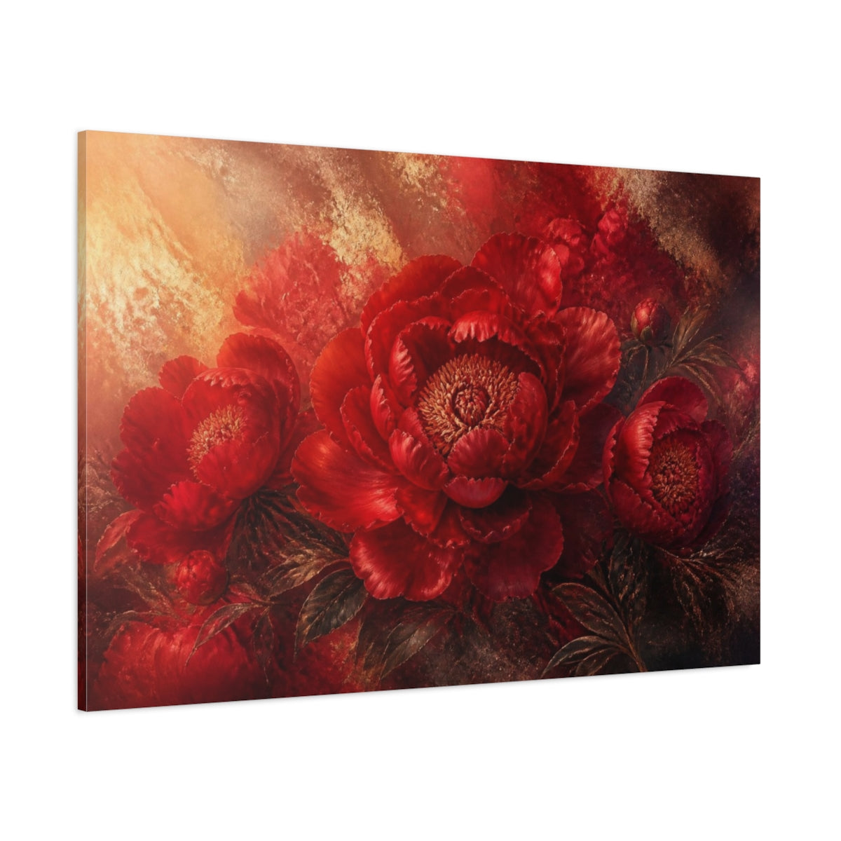 Side Mockup 1. Ruby Peony Bloom shown as canvas print