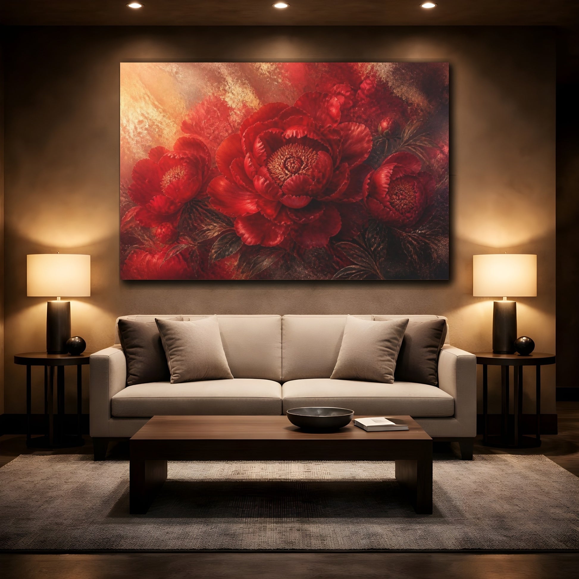 Mockup 2. Ruby Peony Bloom shown as canvas print